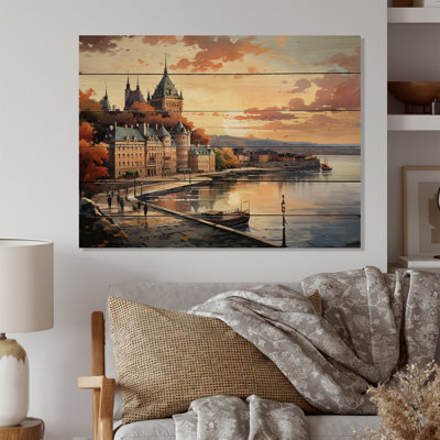 Québec, ville touristique I - impression de Québec sur bois de pin naturel