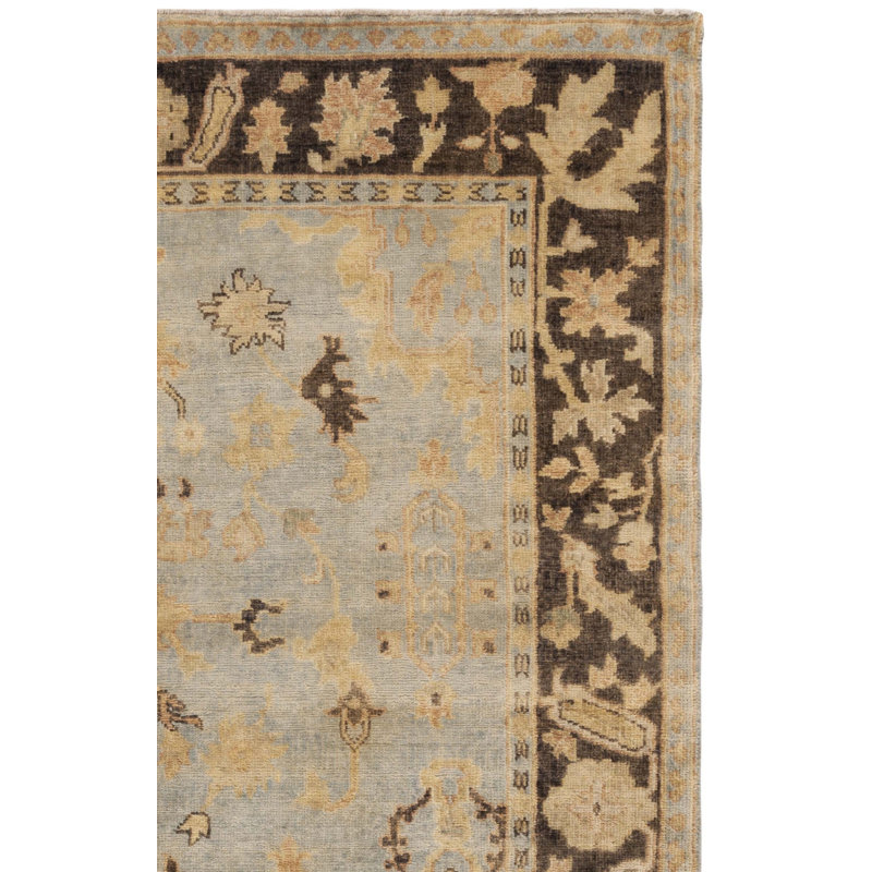 Oushak Hand-Knotted Wool Light Blue/Brown Area Rug, Rectangle 8' x 10'
