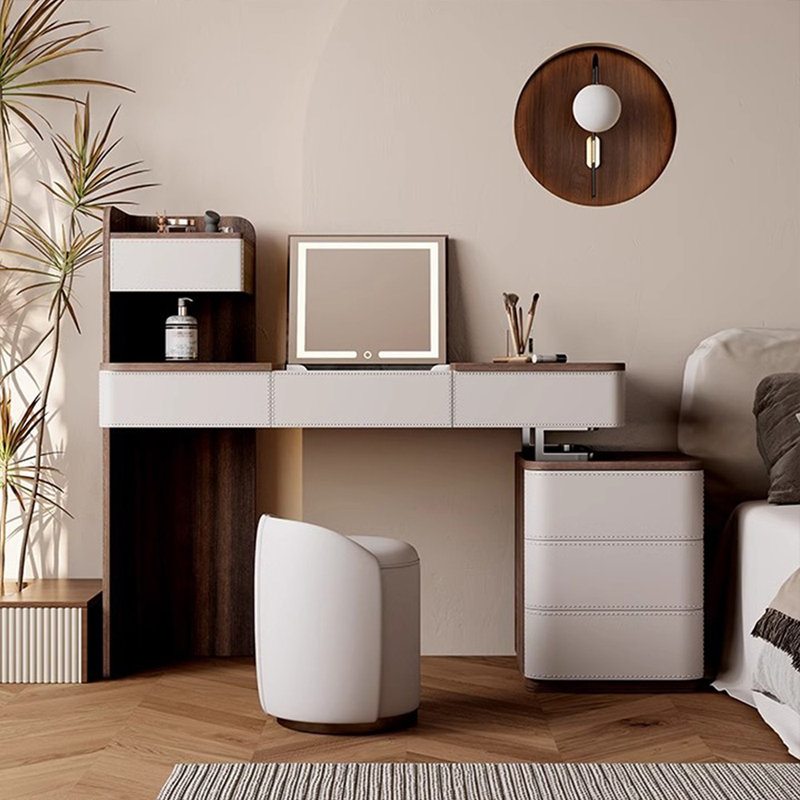 Coiffeuse avec miroir lumineux, 7 tiroirs, 1 chaise