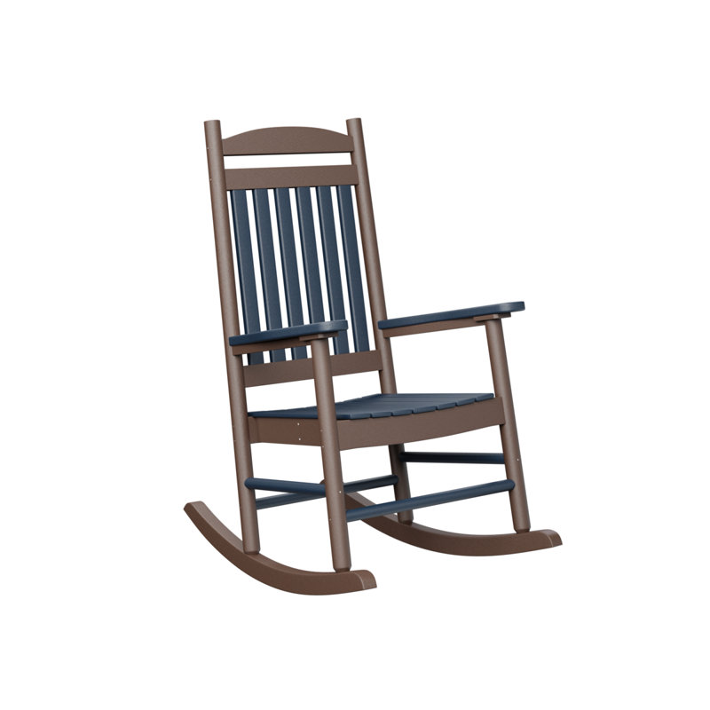 Casual Back Outdoor Rocker Chair, Navy Blue Top/Chocolate Brown Base
