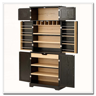 78.2 Tall Farmhouse Kitchen Pantry Cabinet with Wine Rack and Hidden Drawer