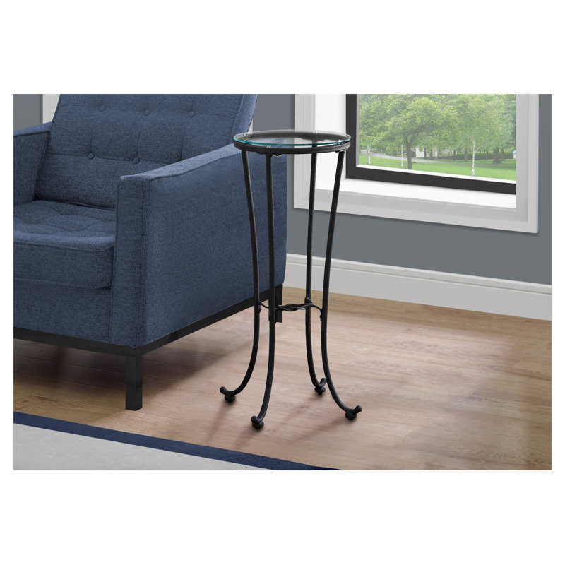 Table d'appoint ronde en métal martelé noir avec plateau en verre trempé