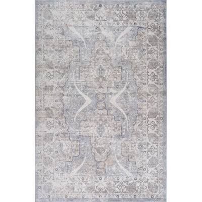 Tapis abstrait bleu et gris 7 pi x 10 pi