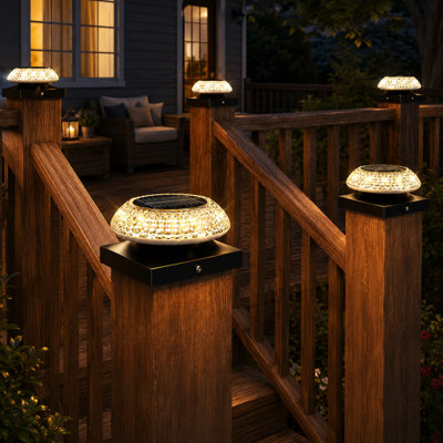 12-Pack 4x4 Solar Post Caps with 3 Lighting Modes and Round Lampshade, Weatherproof Deck Post Lights for Garden, Patio, and Porch