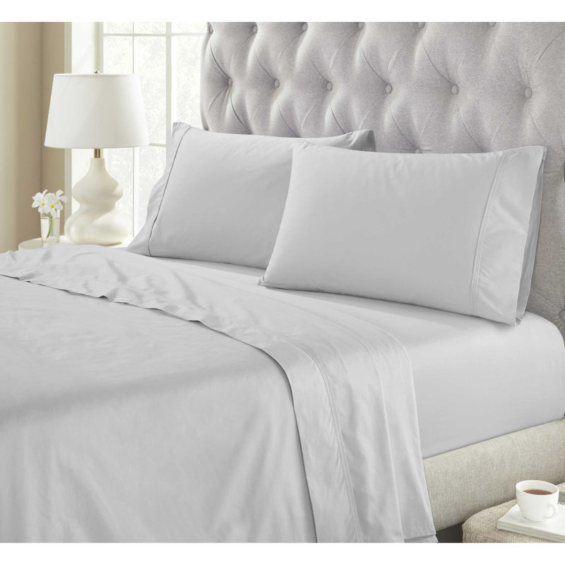 Drap en coton biologique à densité de tissage 300 fils, Argent argent, Lit double