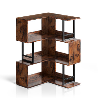 Corner Bookshelf, 4-Tier Corner Bookcase Storage Organizer,Mid Century Bookshelf with Storage Shelves,Multi-Layer Display Rack,for Living Room Home Office Brown