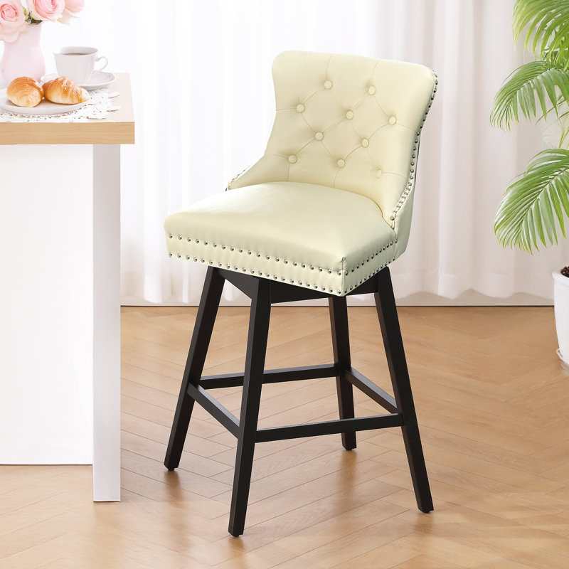 Solid wood swivel stool, Tabouret de comptoir (siège d'une hauteur de 26 p, Crème, crème