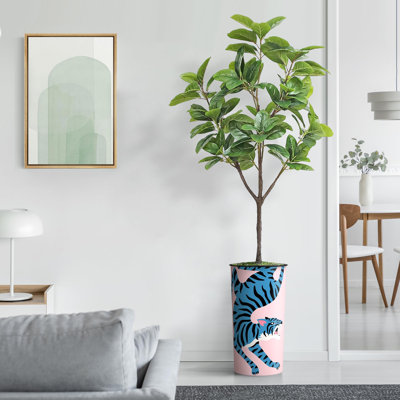 Artificial Tree in Gray Tan Watercolor Abstract Planter Fake Magnolia Tree