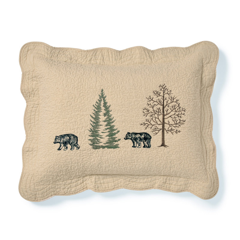 King Size Beige Cotton Embroidered Bear Pillow Sham