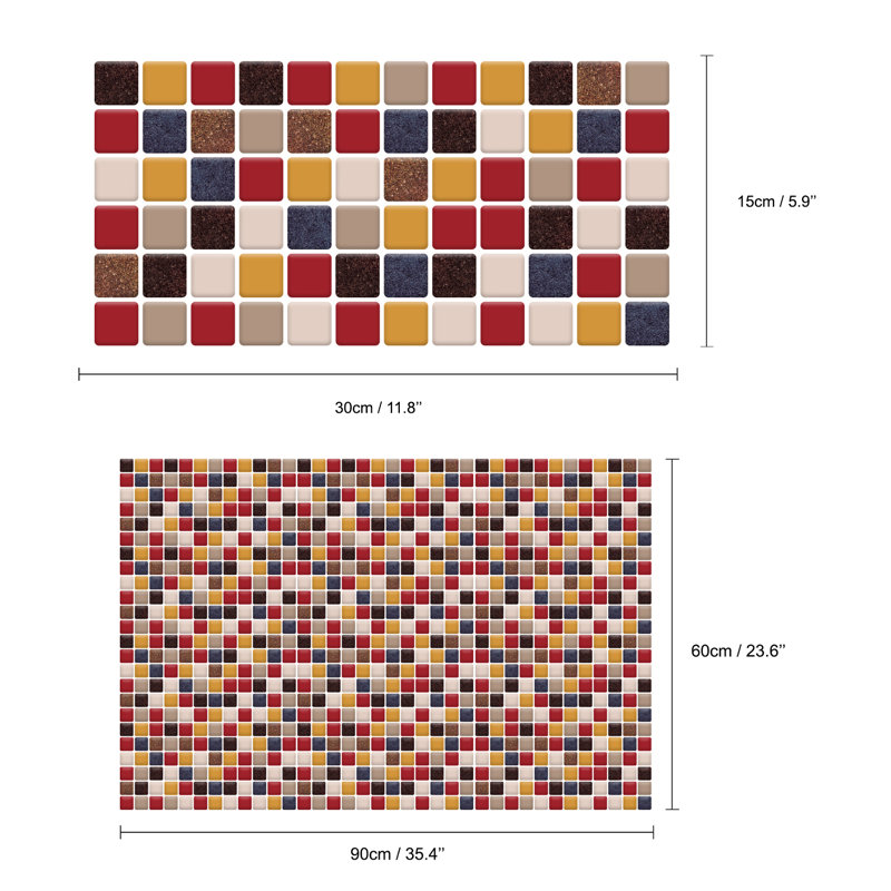 Carrelage mosaïque auto-adhésif 6 po x 12 po, Rouge/brun