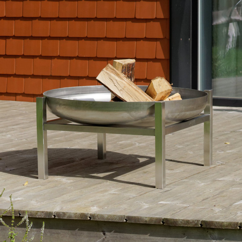 Round Stainless Steel Fire Pit, Silver