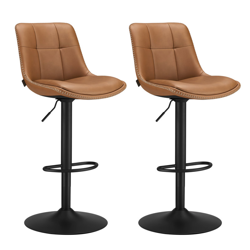  Height Adjustable Swivel Kitchen Stools, Caramel Brown