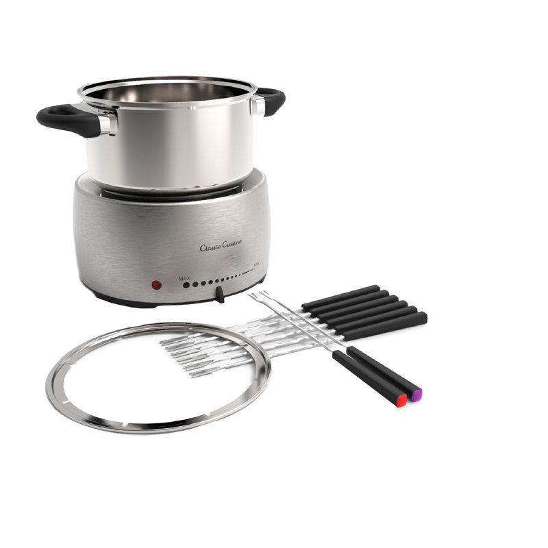 Ensemble de casseroles à fondue en acier inoxydable - Cuiseur électrique pour faire fondre et réchauffer le fromage, le chocolat, etc.