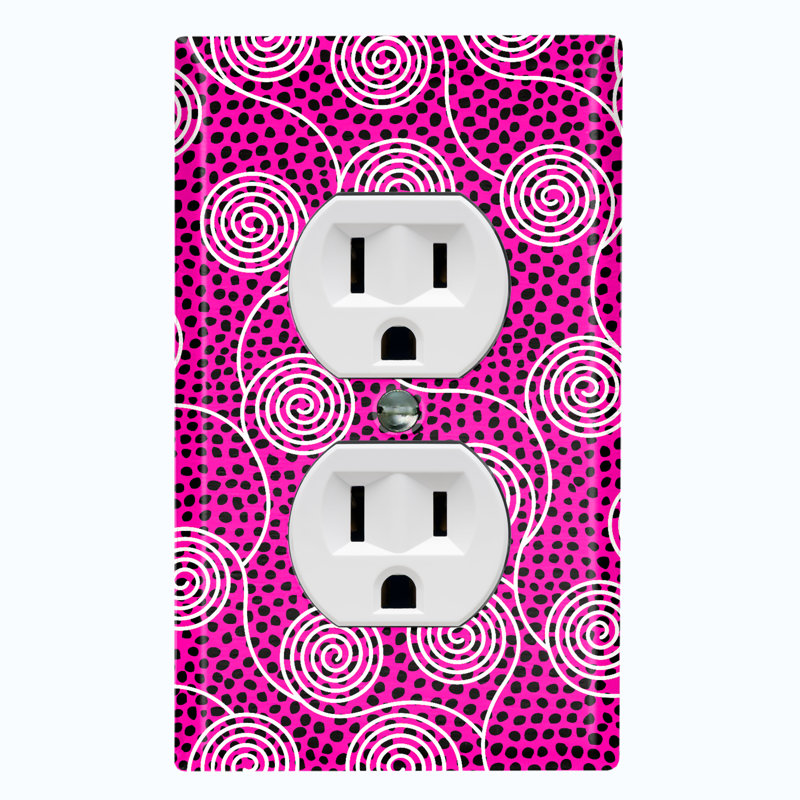 Metal Light Switch Plate Outlet Cover (Safari Pattern African Tribal Dot Art Pink White Flowers   - Single Toggle), Red
