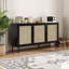 Buffet moderne noir avec 3 portes en rotin naturel - Grande console de rangement pour le vestibule, le salon et la cuisine-691395788-691395791
