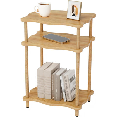 Table d'appoint à 3 niveaux, table de bout peu encombrante avec pieds en bois massif, table de chevet sans outil pour le salon de la chambre à coucher