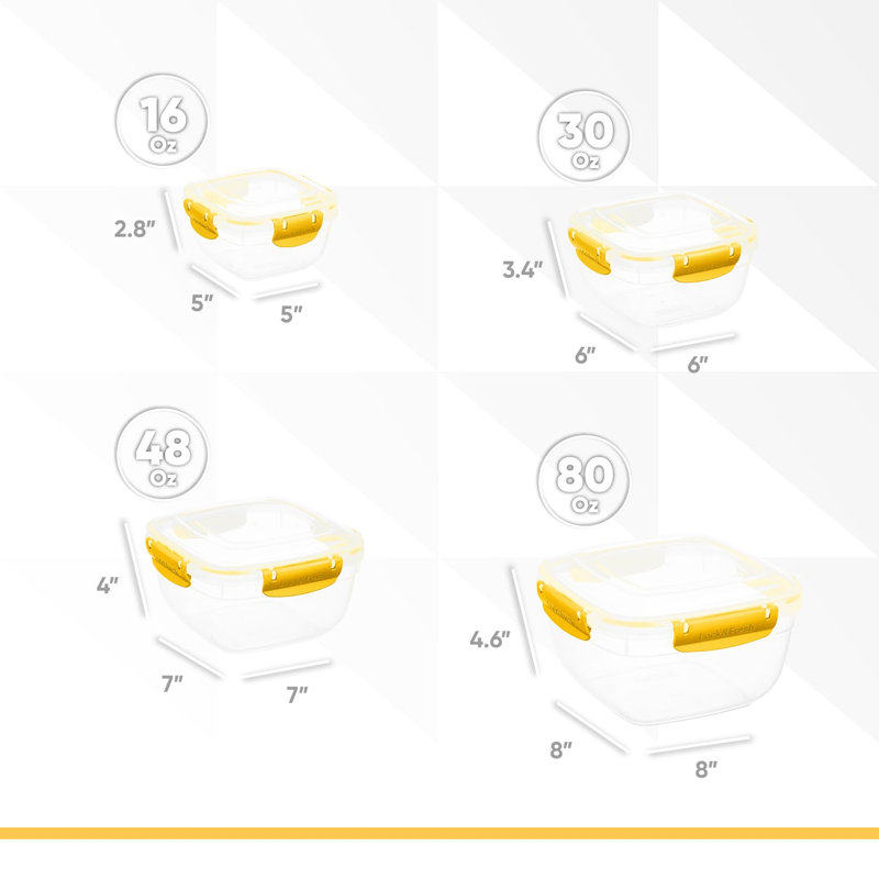  Contenant alimentaire en plastique hermétique, ensemble de 4 bols transparents scellés avec couvercles, sans BPA, rectangulaire, jaune