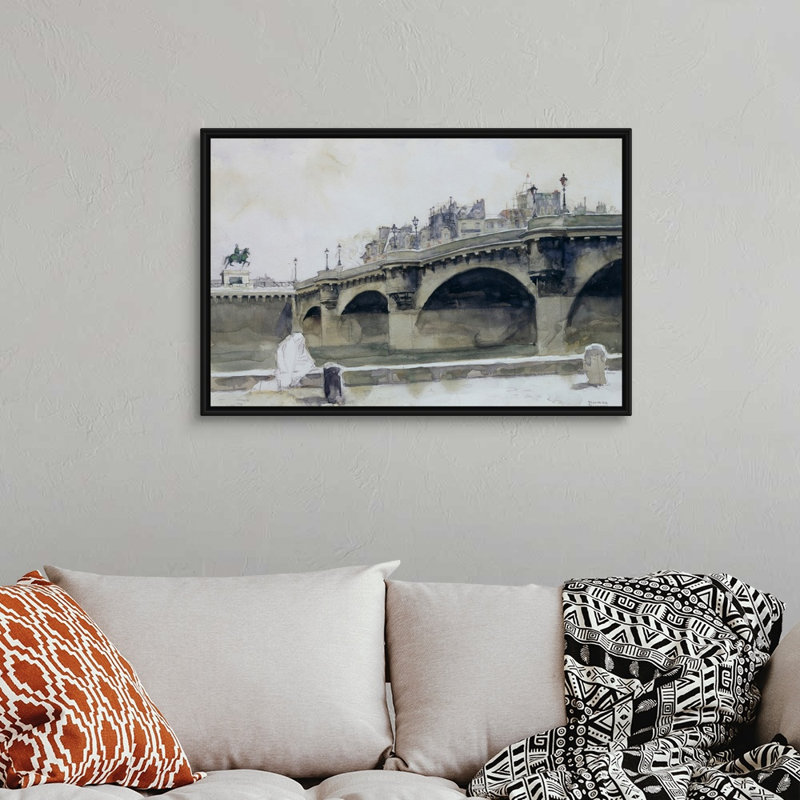 Art mural sur toile Paris Bridge, H 26 po x l 38 po x P 1,75 po, Cadre flottant noir