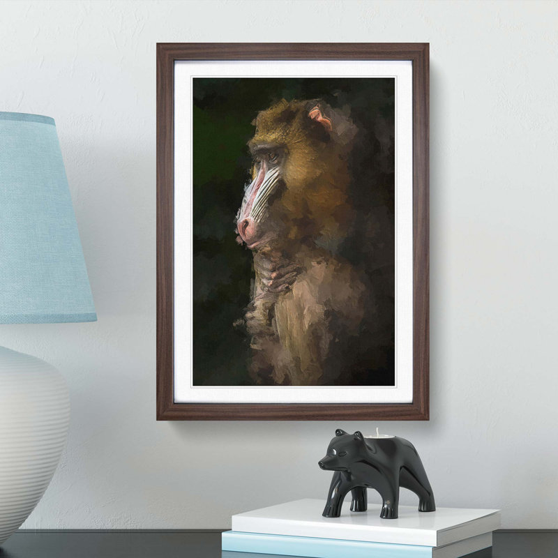 Mandrill Monkey in Abstract - Framed Print, 50cm H x 35cm W x 2cm D, Walnut