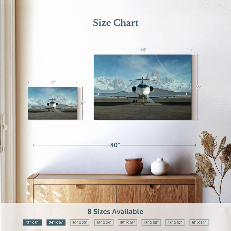 Mehar Snowy Mountains Private Jet, 16" H x 24" W