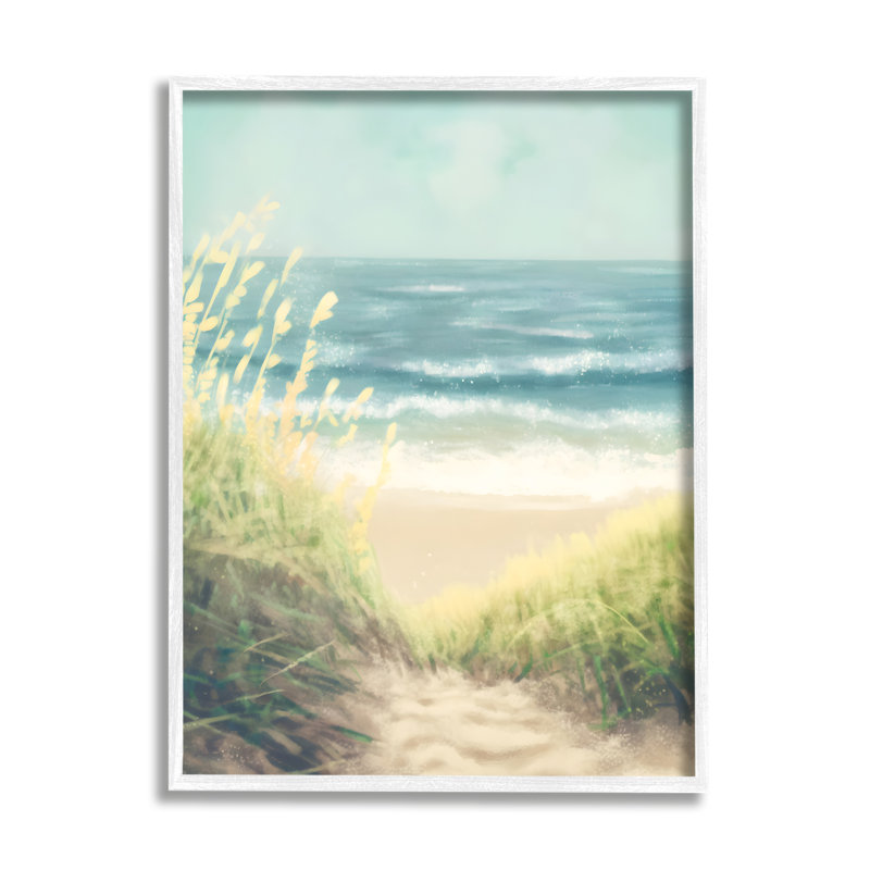 Bb-393-encadré Subtle Beach Reeds, peinture sur bois encadrée, Cadre flottant noir de jais, H 20 po x l 16 po