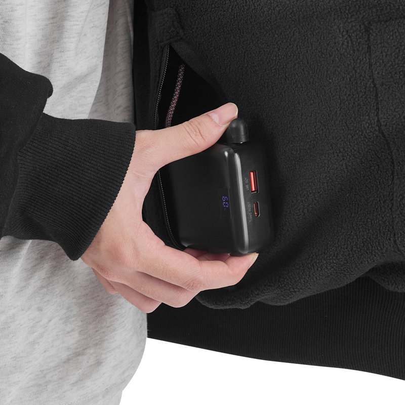 Heated Jacket Hoodie for Men Women, Heated Sweatshirt Unisex Full-Zip with 7.4V 16000mAh Power Bank Pack, 5 Heating Zones, 3 Temp Levels, 4-8H Warmth, for Winter Outdoor Camping, Black, XL Size