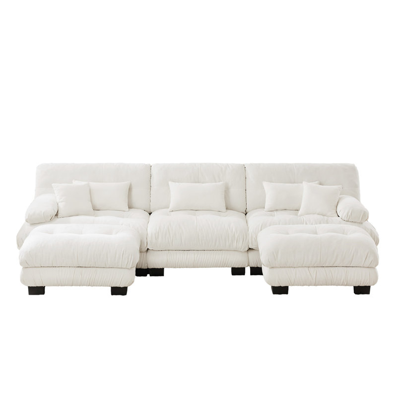 Élégant canapé en forme de U - Nuage surdimensionné blanc chenille pour le salon, 2 repose-pieds, siège modulaire confortable