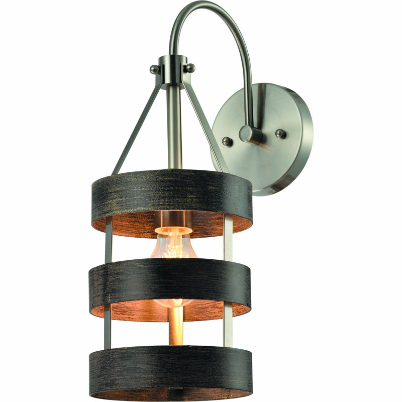 Applique murale cylindrique à 1 lumière en nickel brossé et noyer