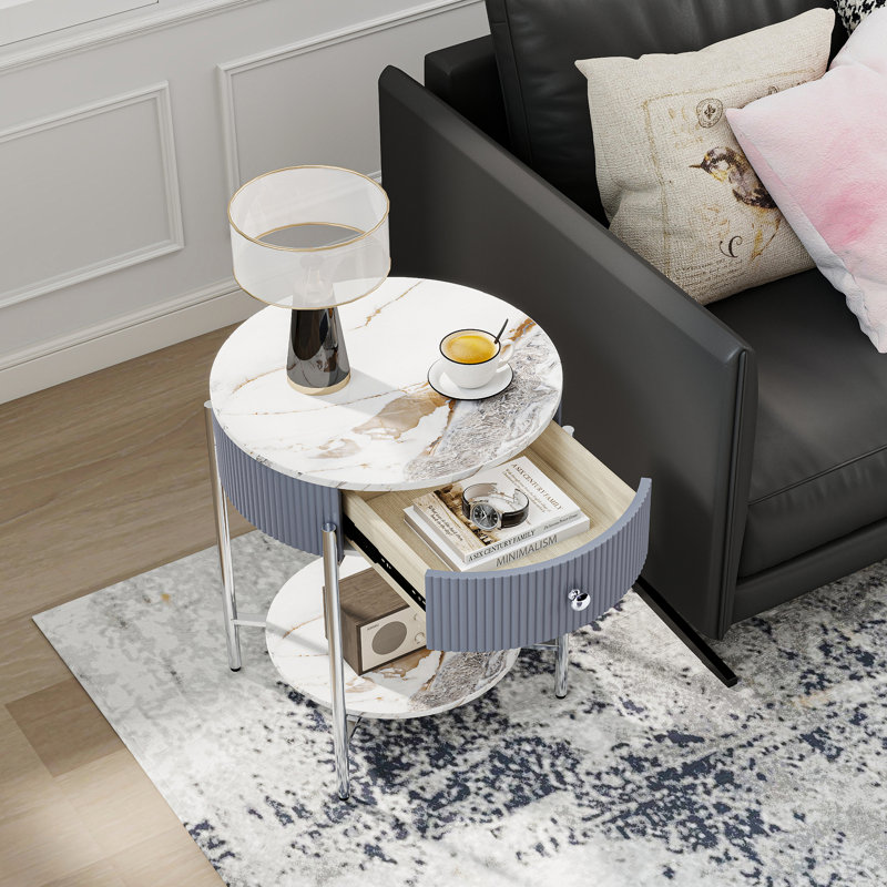 Woodville Side Table with Storage, Chrome, Calacatta Gold