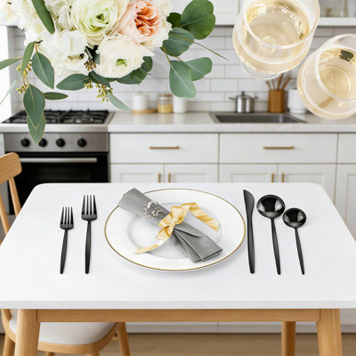 Ensemble de couverts 40 pièces noir miroir, ensemble de couverts en acier inoxydable pour 8 personnes, comprend des couteaux de table, des fourchettes et des cuillères, un ensemble de couverts moderne pour la cuisine de restaurant à domicile, une finition polie miroir