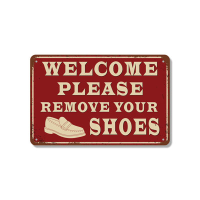 Welcome Please Remove Your Shoes Vintage Style 7 Inch x 10 Inch Aluminum Sign