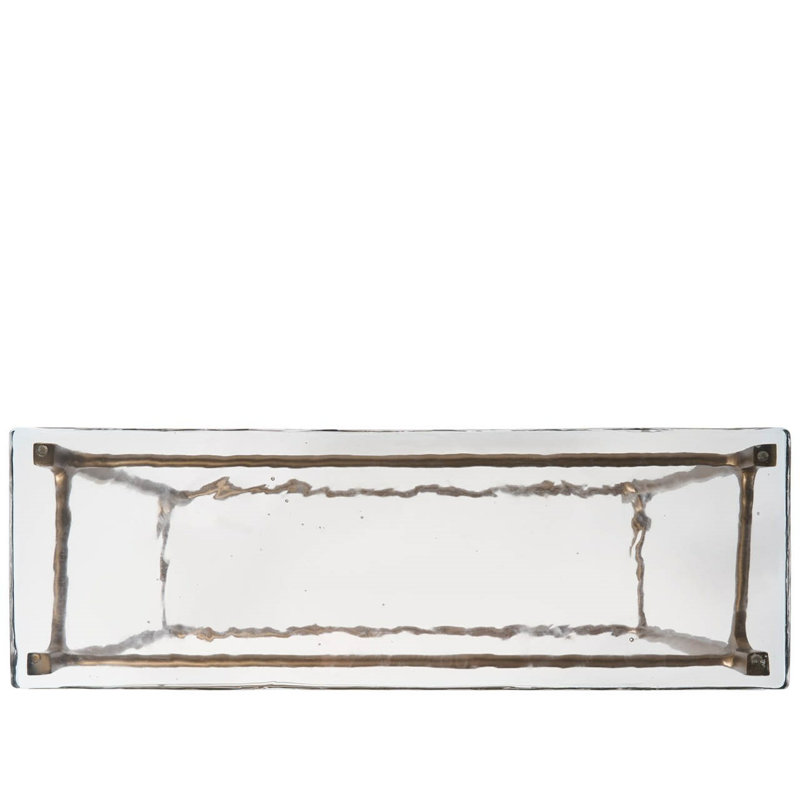 Modern Cirrus 36" Wide Narrow Antique Brass Cast Glass Top Console