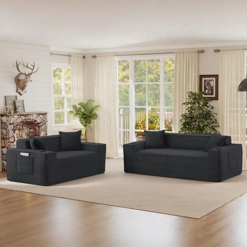 Ensemble de salon moderne 2 pièces avec causeuse et canapé, 2 Pieces: 1 Loveseat, 1 Sofa, Gris