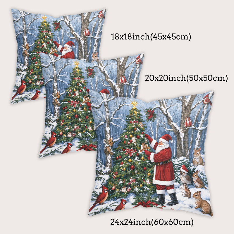 Polyester Vintage Look Pillowcase, Arbre de décoration rouge-vert