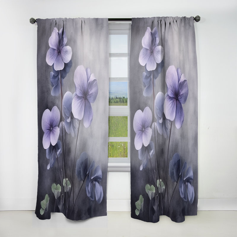 Purple Grey Violets Dream I - Traditional Curtain - Velvet Room Darkening - 1 panel, 52" W x 108" L