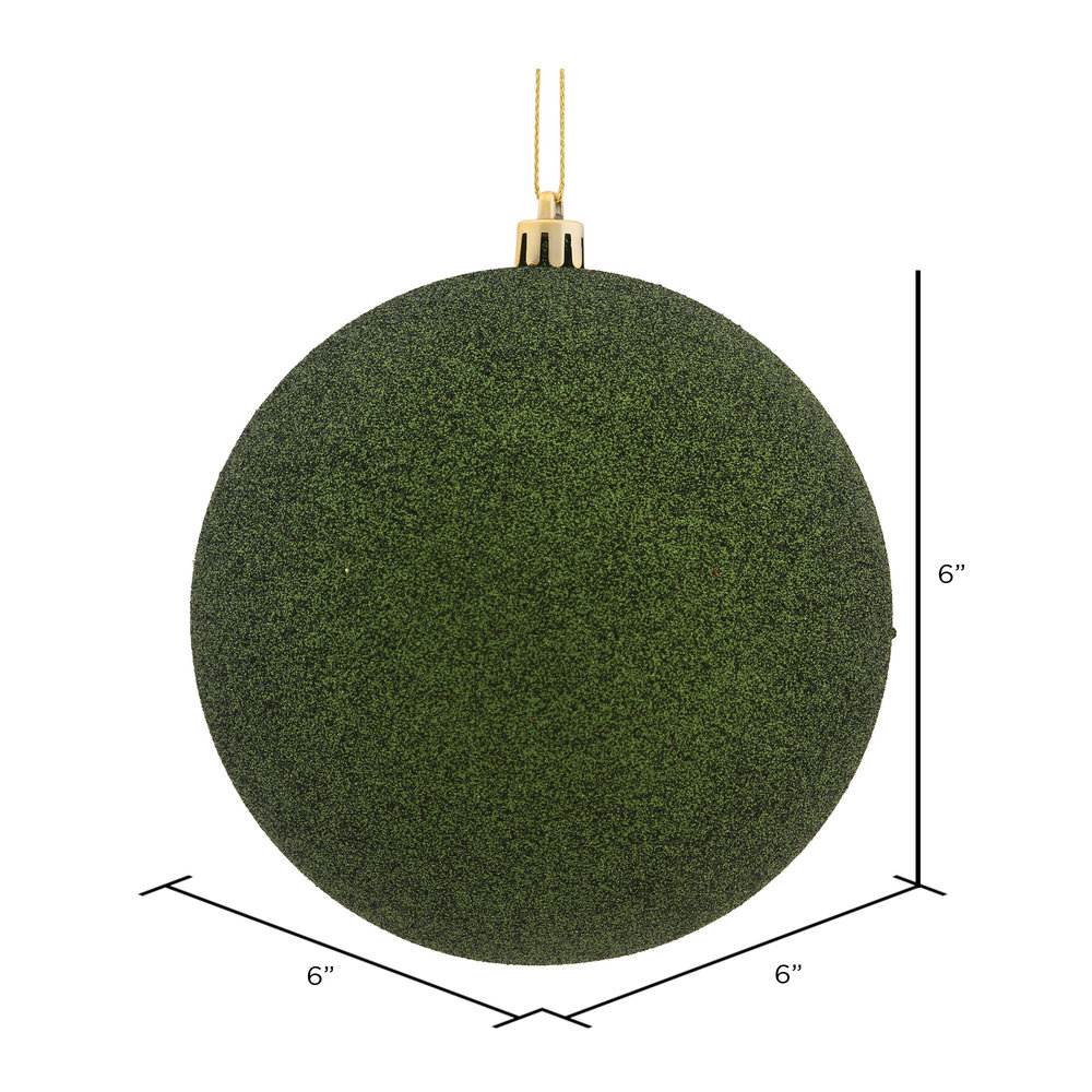 Ball Ornament, 6" H x 6" W x 6" D, Moss Green Glitter