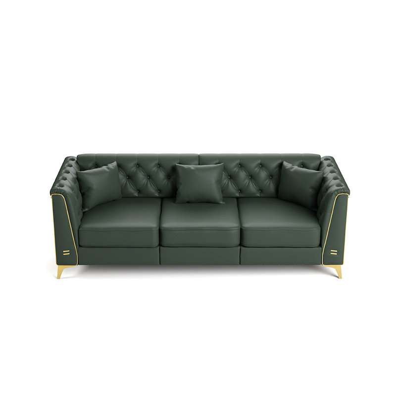 Canapé rembourré capitonné avec pieds en métal, Green