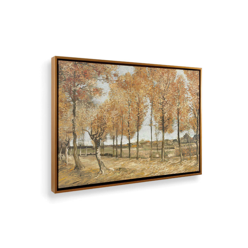 Chemin encadré de feuillage par Amber Sterling Art Print, L 48 x H 36, Doré, Toile avec cadre