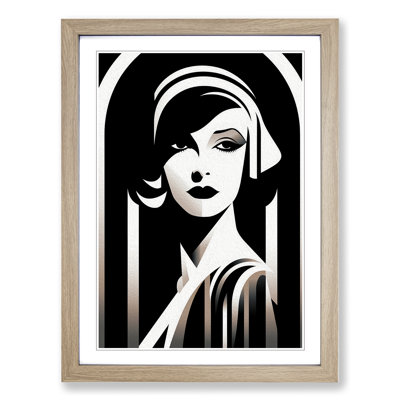 Art Deco Woman Line - Single Picture Frame Print on Wood