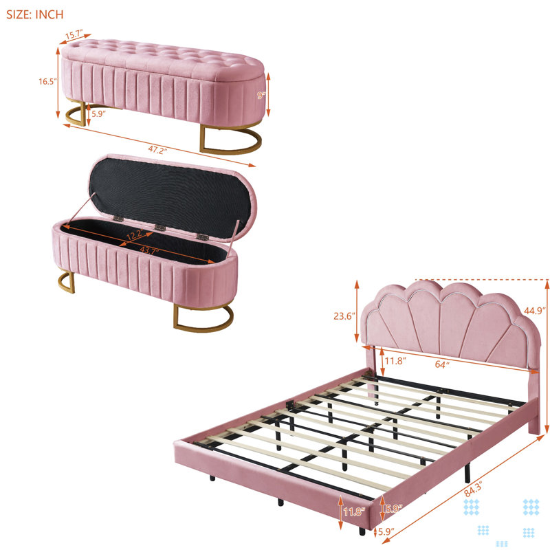 Lit plateforme tapissier Dockside, Grand, Rose