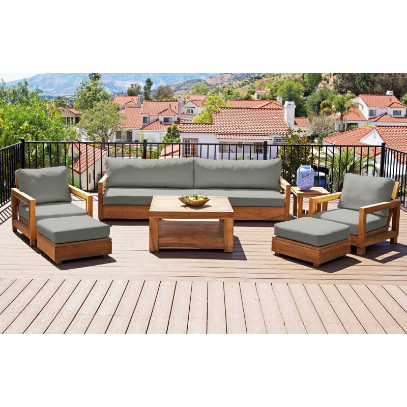 Crelake Deluxe 7 Piece Teak Outdoor Seating Group, Canvas Regatta Sunbrella® Canvas
