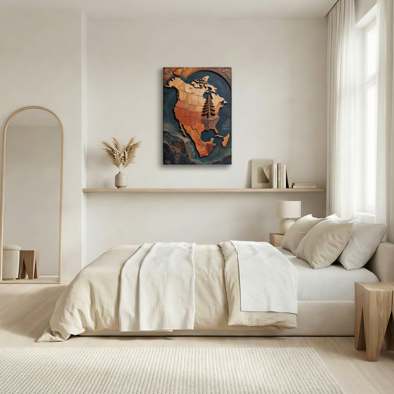 Ensemble de 1 carte en bois sur toile, 36"H x 24"W, Wrapped Canvas