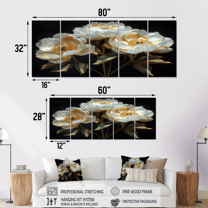 Gatton - pivoines, ensemble d'art sur toile, H 32 po x l 80 po