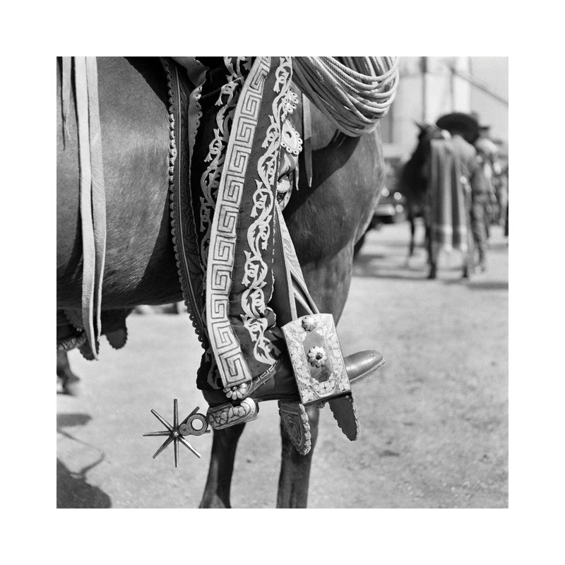 East Urban Home '1930s Detail of Traditional Charro Cowboy Costume  Embroidered Chaps Spurs Leather Boots in Horses Stirrup Mexico'  Photographic Print on Wrapped Canvas | Wayfair