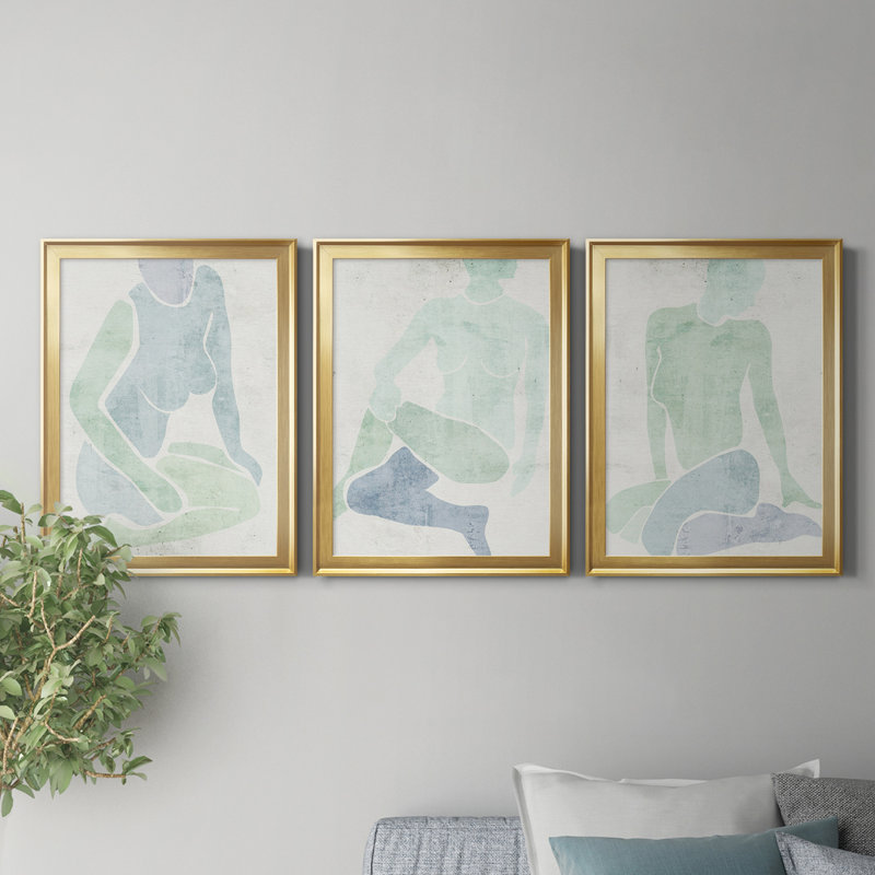 Stretching I, reproduction encadrée de qualité supérieure - prête à être accrochée, Or, H 42,5 po x l 91,5 po x P 1 po