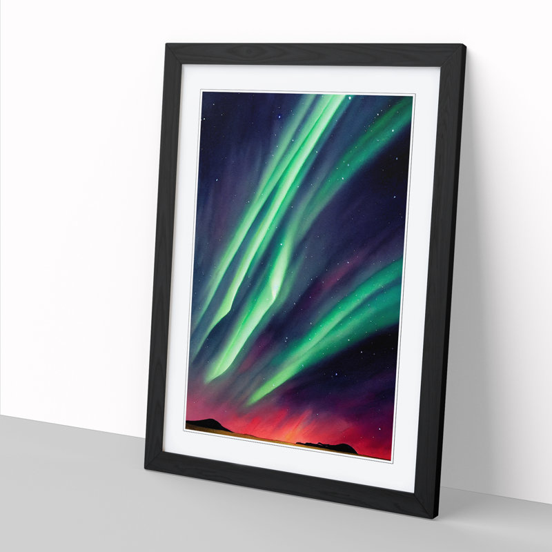 Watercolour Aurora Borealis Vol.3 - Picture Frame Print, Black, 64cm H x 46cm W x 2cm D