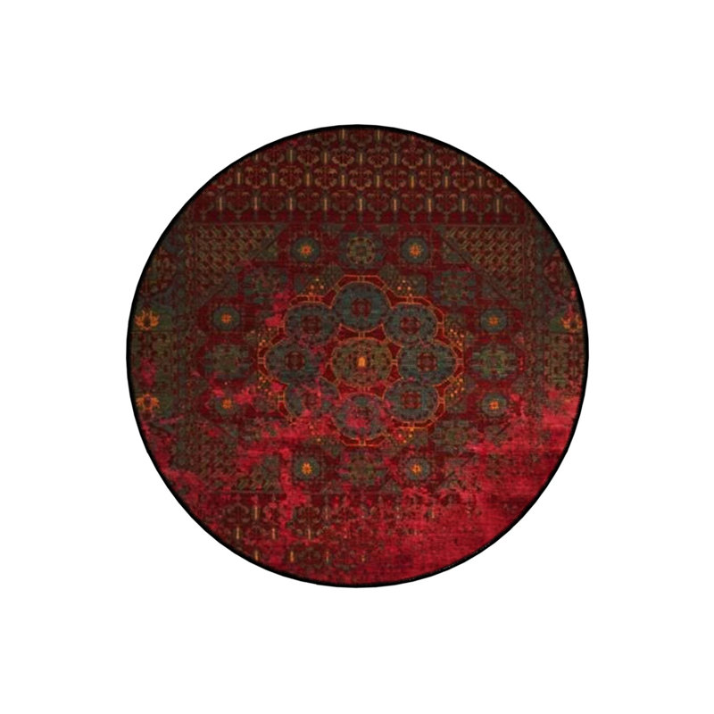 Burdy Themed Motif Traditional Patterned Round Woven Base Vintage Decorative Carpet, Round 3'4"