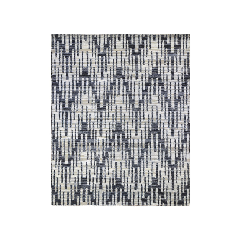 Tapis noir et blanc en laine pure et texturée 8 pi x 10 pi 1 po CB577A6DAA2E454B912744FF593B4992