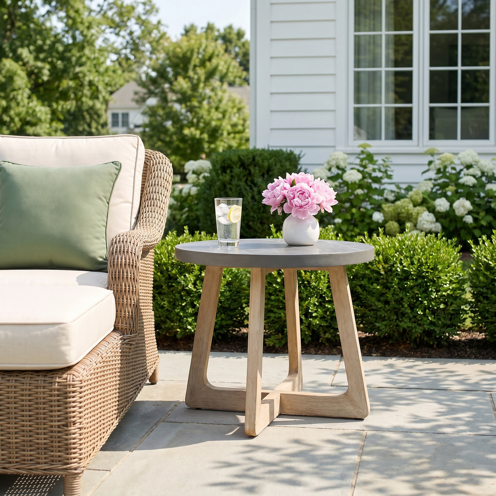 Posey 22" Patio Side Table, Black Marble