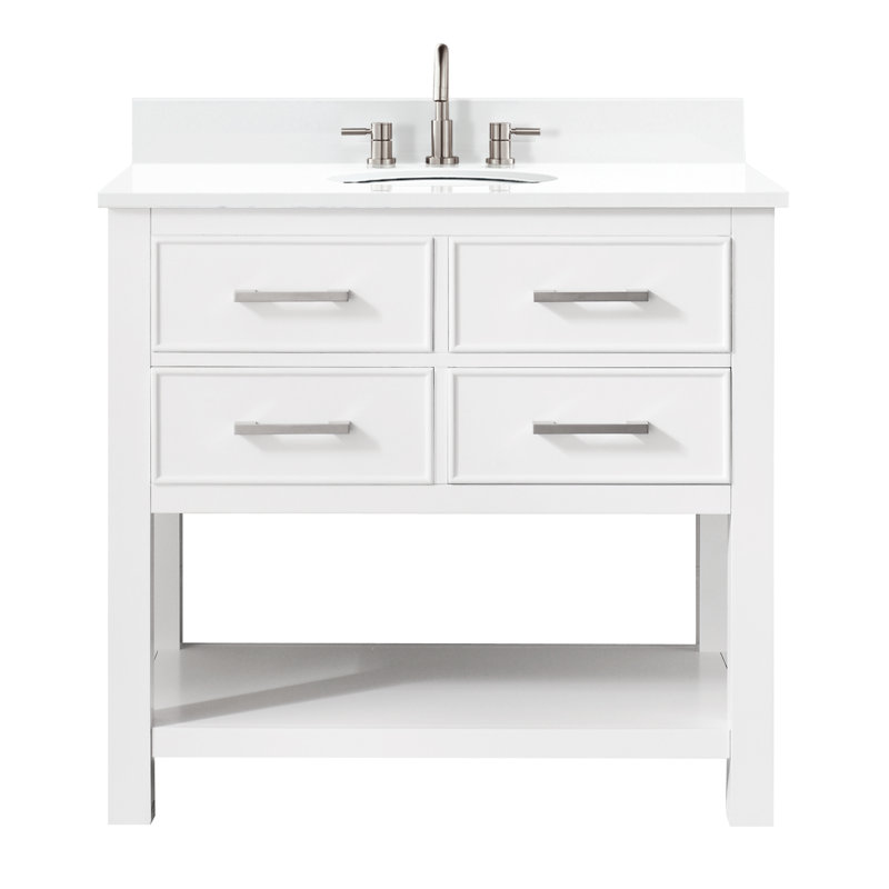 Brooks 36'' W Single Vanity, White, White Engineered Stone